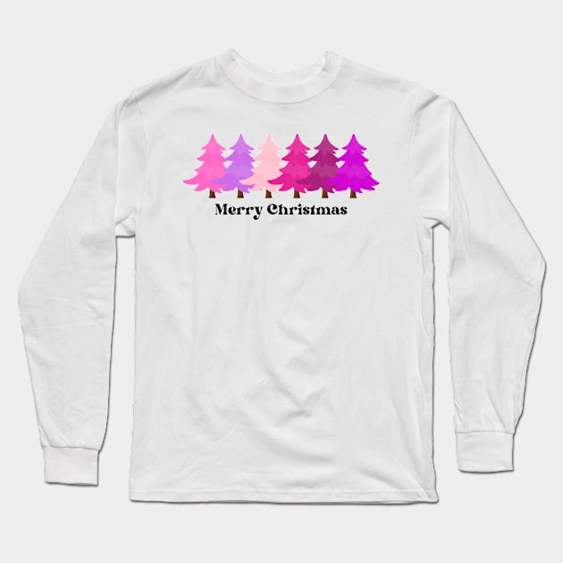 Merry Christmas pink trees Long Sleeve T-Shirt by Pearlie Jane Creations